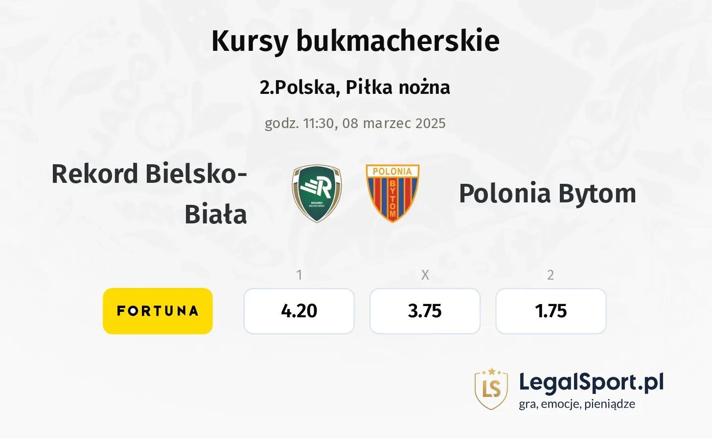 Rekord Bielsko-Biała - Polonia Bytom typy, kursy