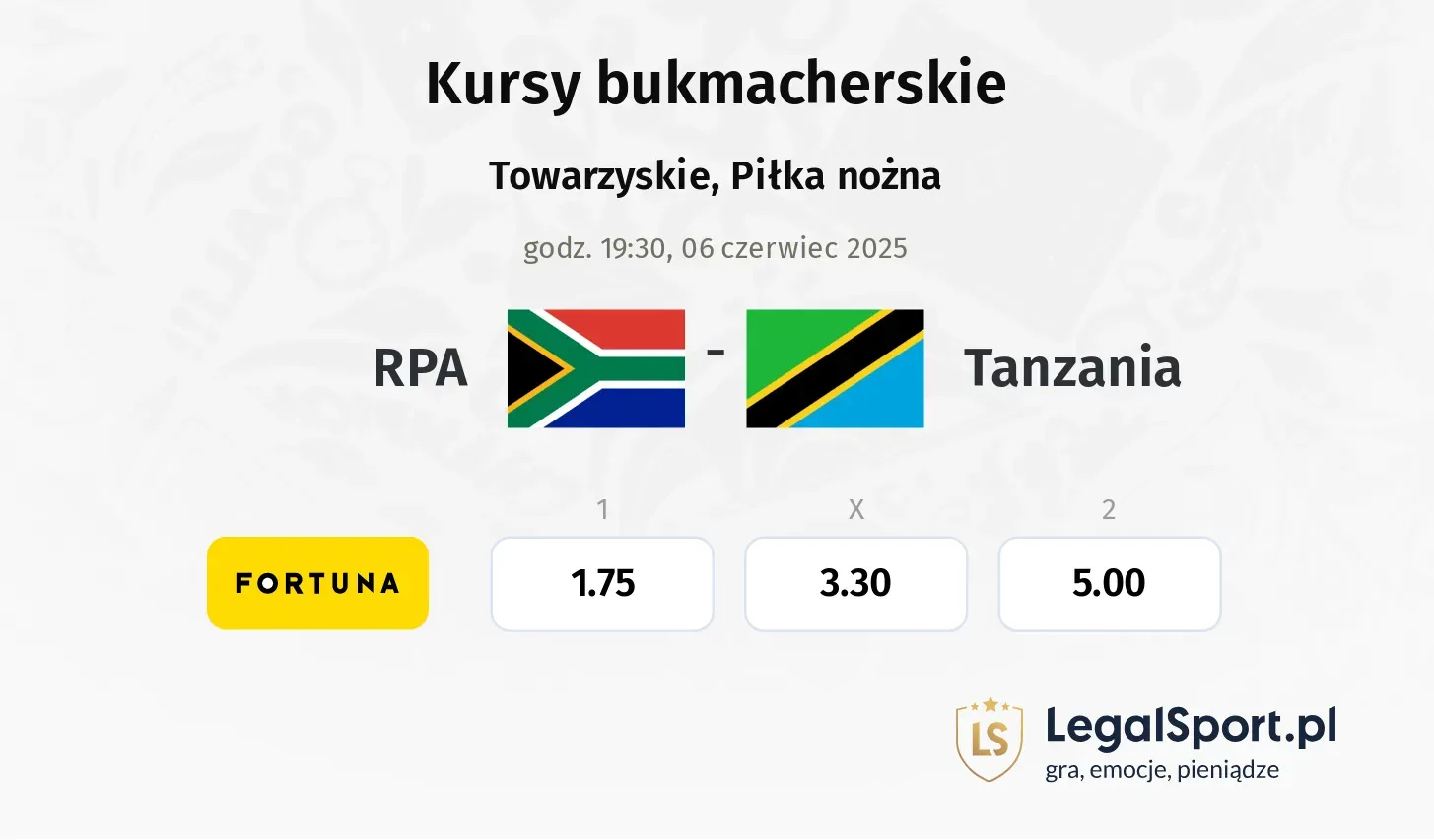 RPA - Tanzania promocje bonusy na mecz