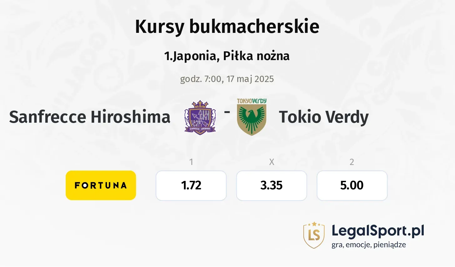 Sanfrecce Hiroshima - Tokio Verdy typy, kursy