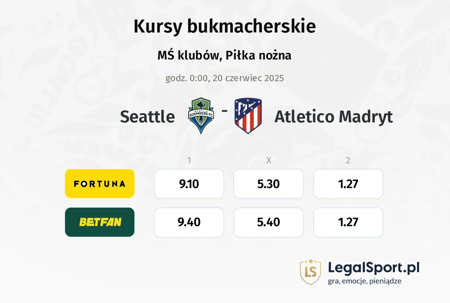 Seattle - Atletico Madryt promocje bonusy na mecz
