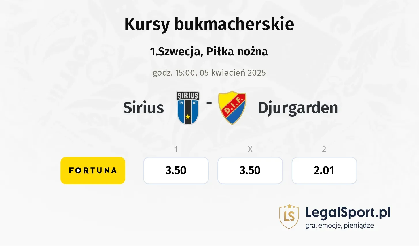 Sirius - Djurgarden typy, kursy