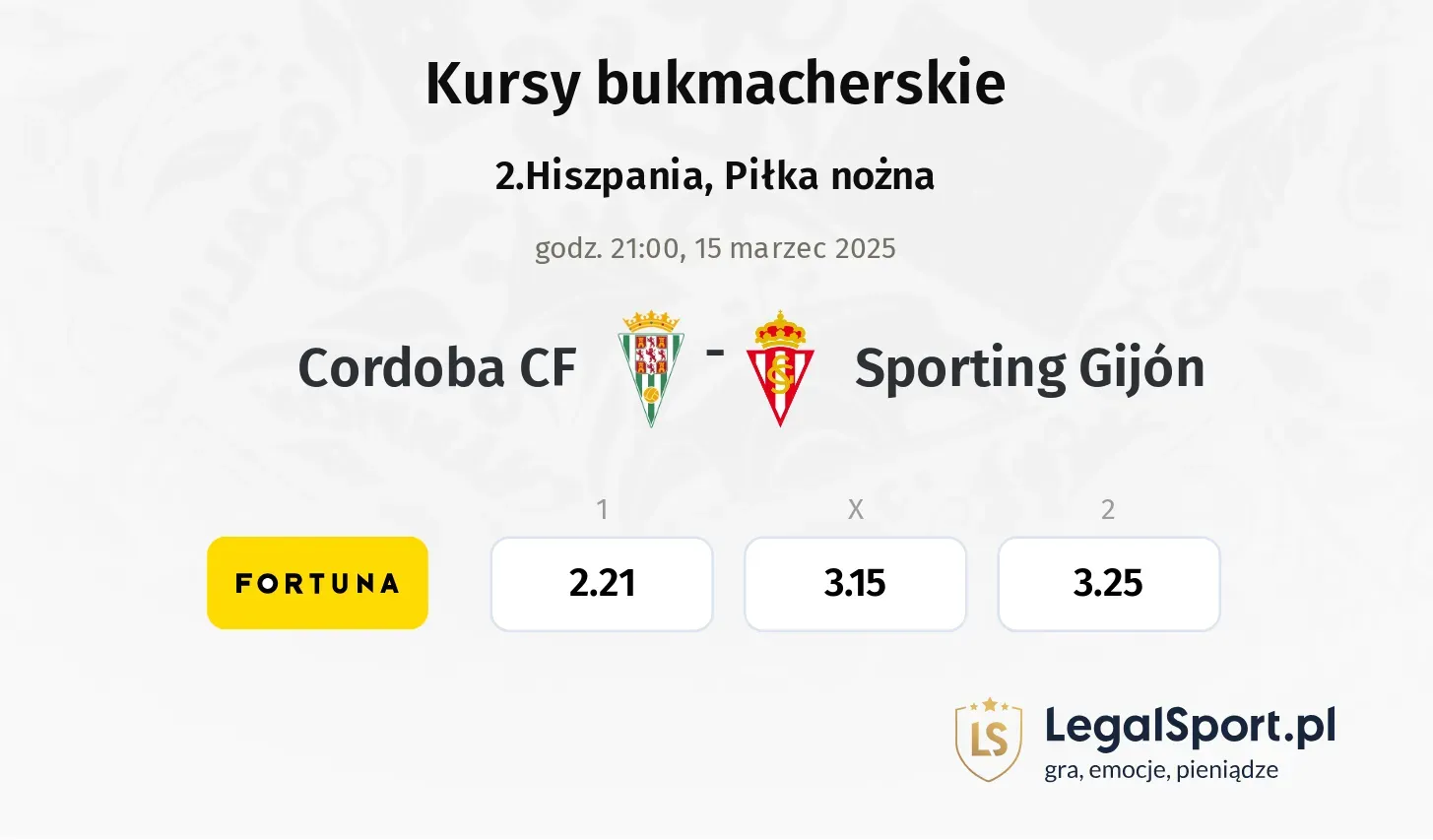 Cordoba CF - Sporting Gijón typy, kursy