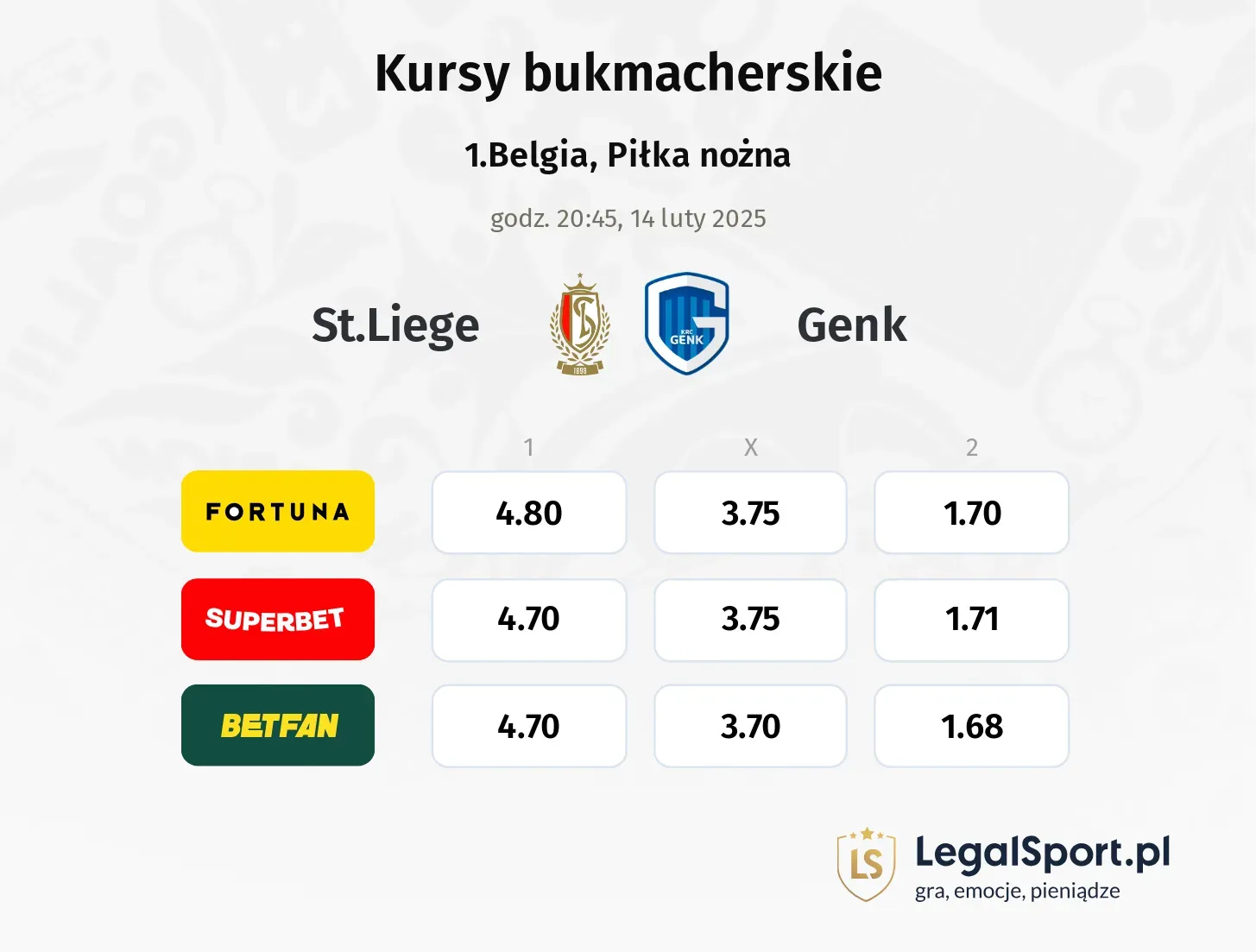 St.Liege - Genk typy, kursy