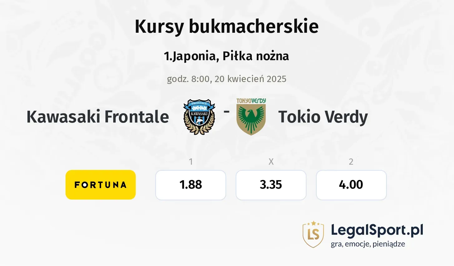 Kawasaki Frontale - Tokio Verdy typy, kursy
