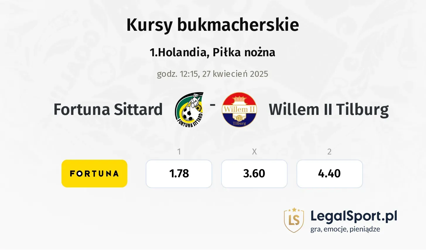 Fortuna Sittard - Willem II Tilburg typy, kursy