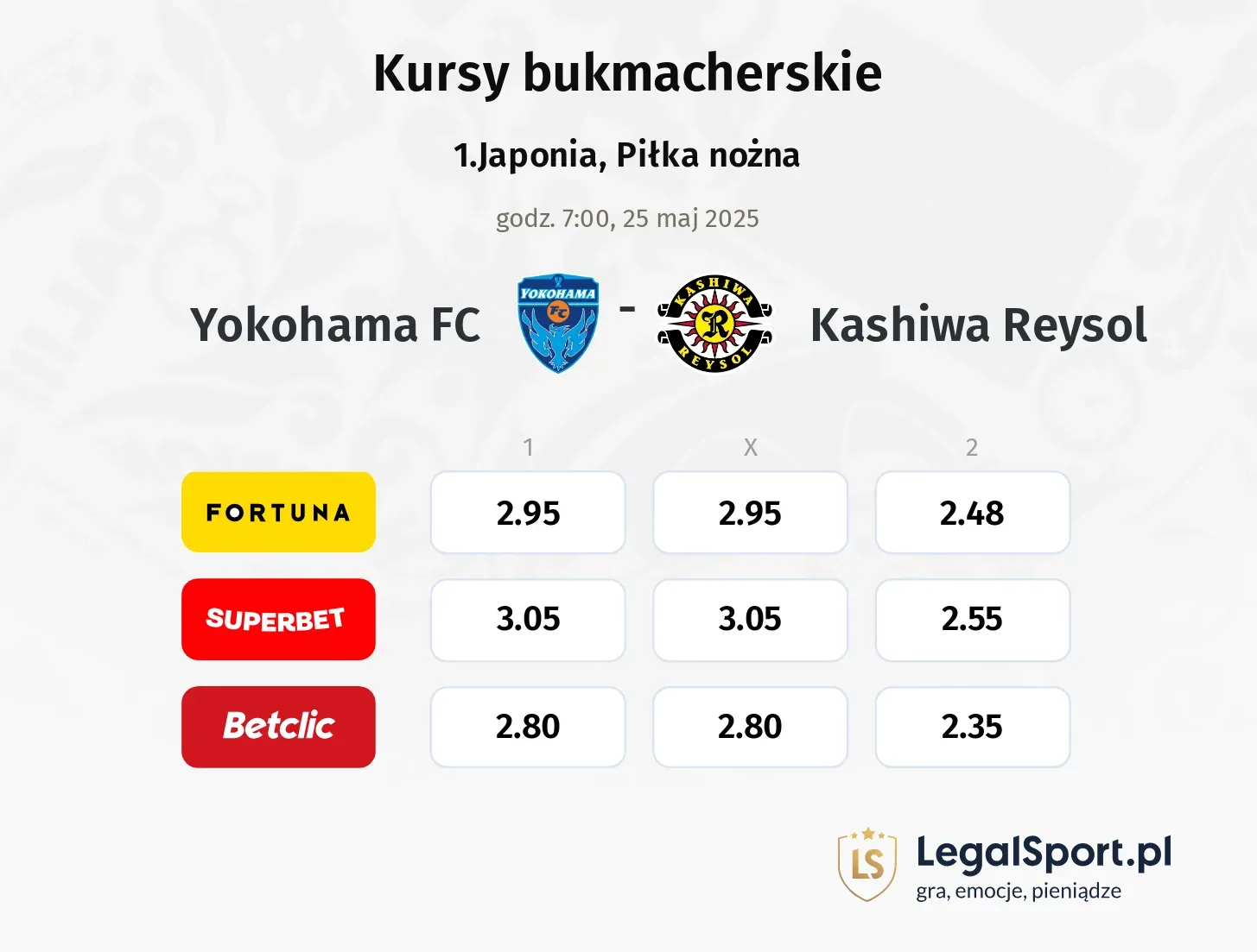 Yokohama FC - Kashiwa Reysol promocje bonusy na mecz