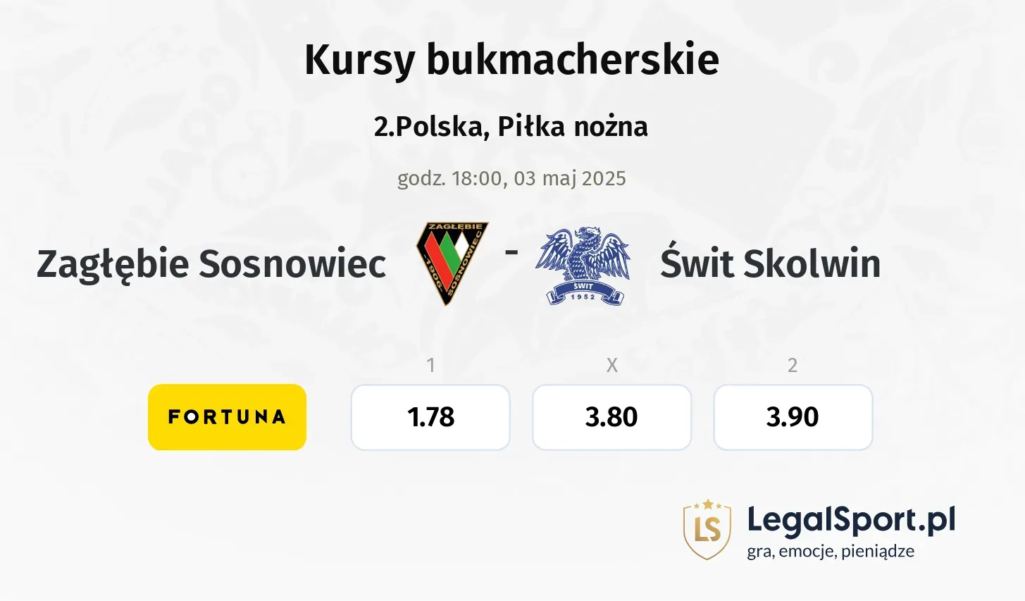 Zagłębie Sosnowiec - Świt Skolwin typy, kursy