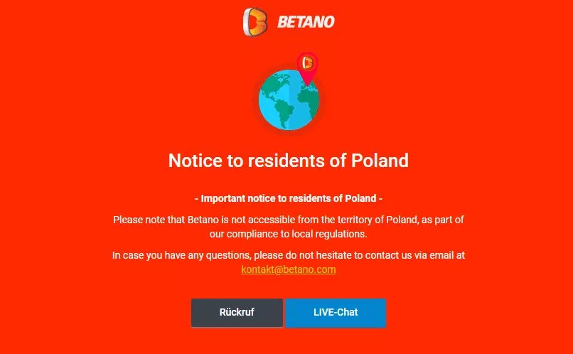 Od lutego 2017 roku Betano zamknął swoją stronę dla Polaków