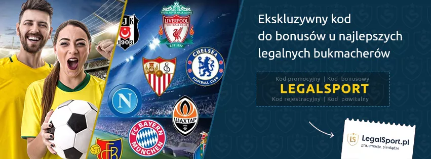 Baner z kodem bonusowym do legalnych bukmacherów | Kod bonusowy LEGALSPORT aktywny jest zawsze!