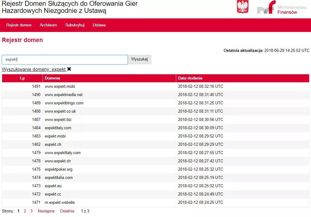Expekt - adresy bukmachera w rządowym rejestrze