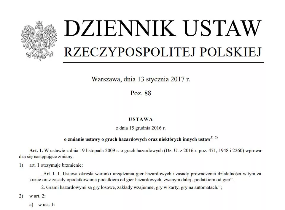Dziennik ustaw - zakłady bukmacherskie