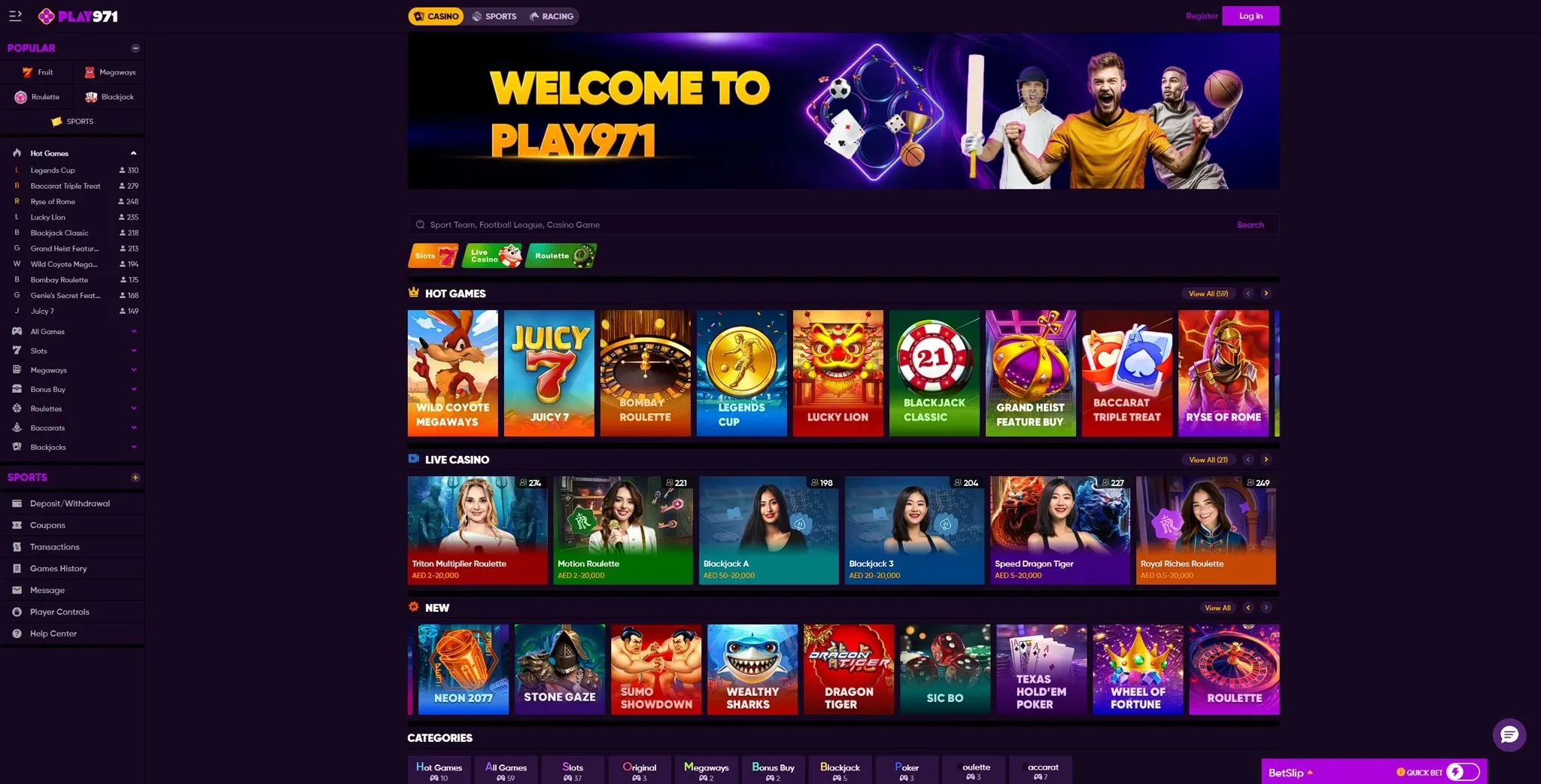 strona internetowa Play971 legalnego bukmachera w UAE 