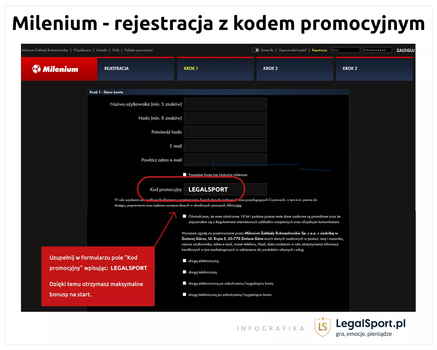 Pokazany jest na zdjęciu formularz umożliwiający założenie konta u bukmachera