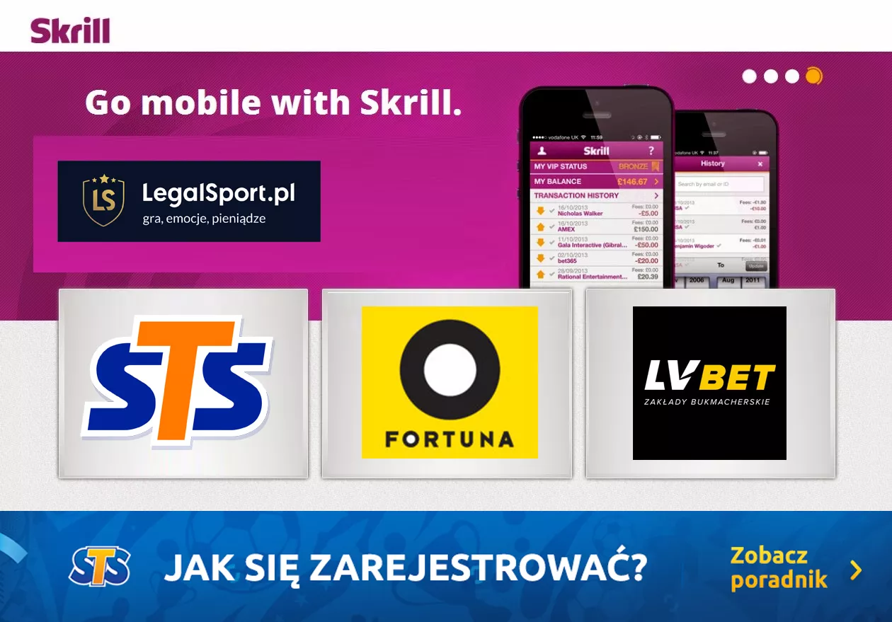 Skrill i legalni bukmacherzy STS, Fortuna, LVBET