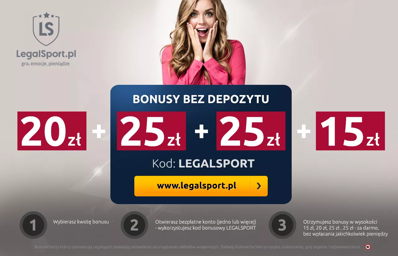 Darmowe zakłady bukmacherskie od legalnych polskich bukmacherów internetowych, które działają z kodem promocyjnym LEGALSPORT
