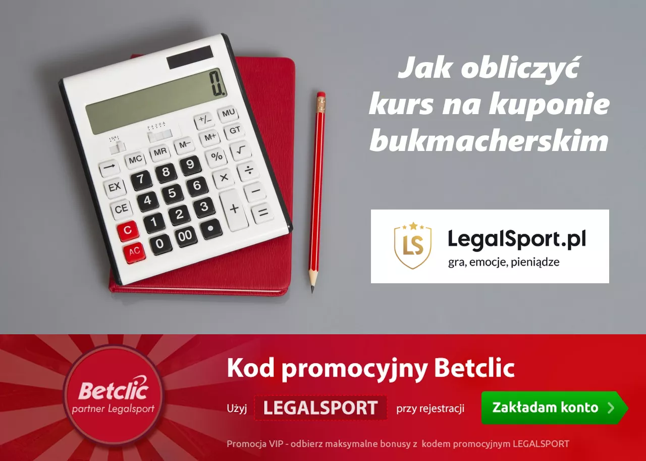Infografika pokazująca jak obliczyć kurs na kuponie u bukmachera