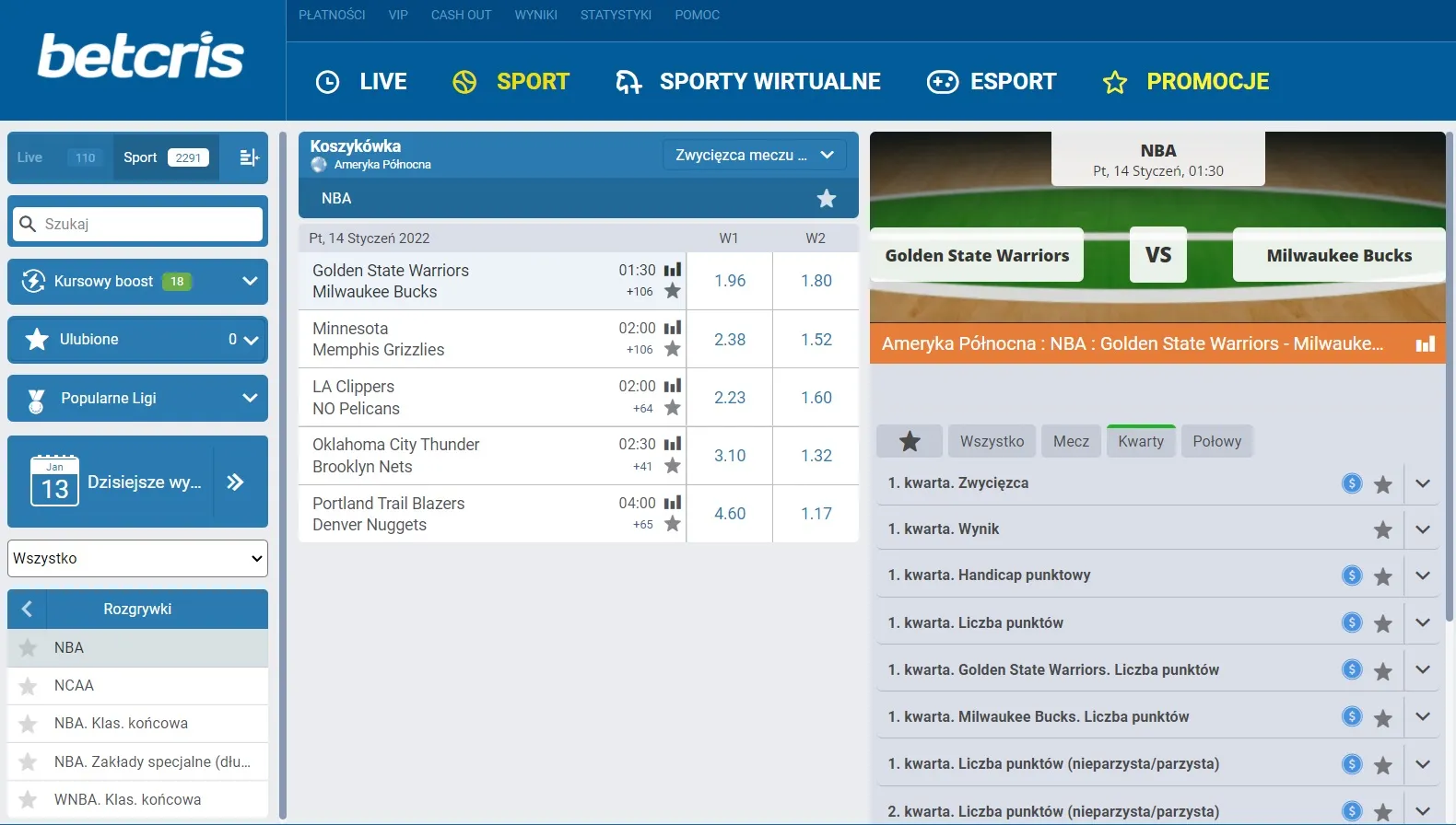 Oferta na NBA w zakładach bukmacherskich Betcris