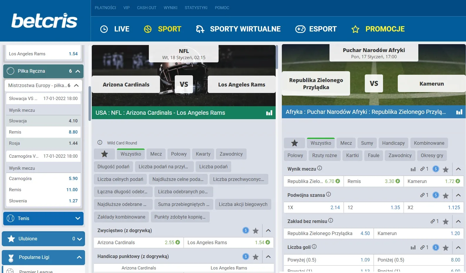 Przykładowe boosty kursowe w Betcris