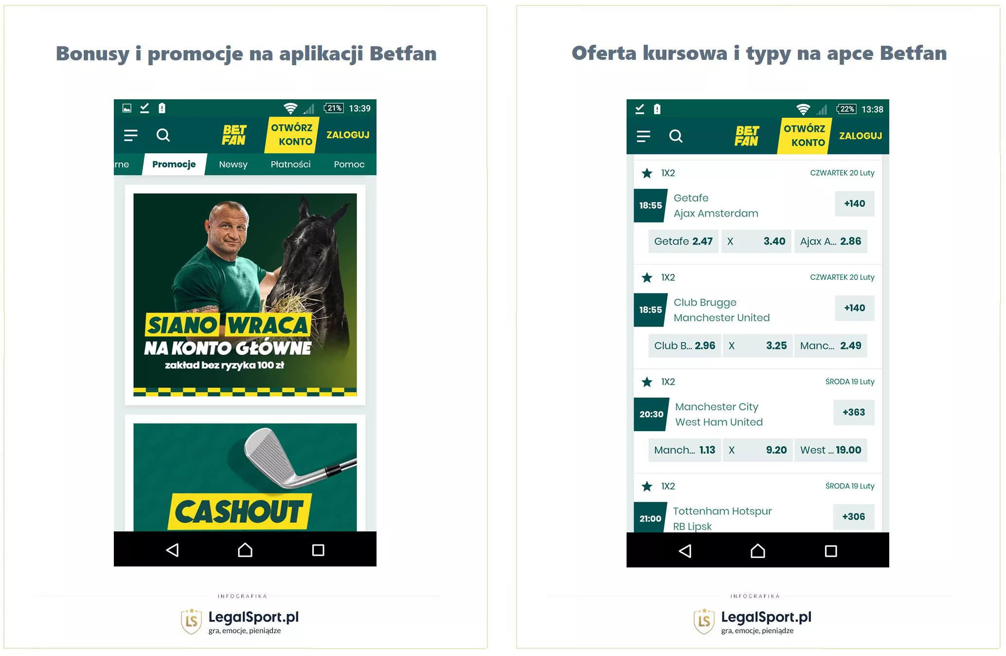 Aplikacja mobilna Betfan do obstawiania zakładów bukmacherskich i odbierania bonusów online z kodem promocyjnym.