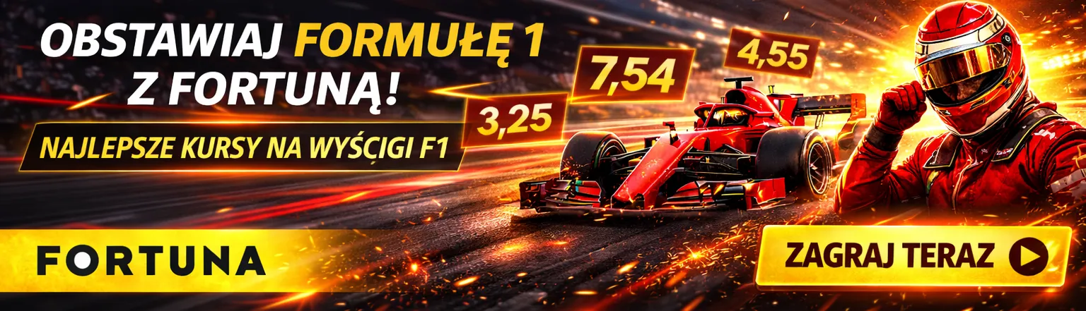 Baner reklamowy z rekomendacją Fortuny, jako bukmachera z najlepszymi kursami na F1