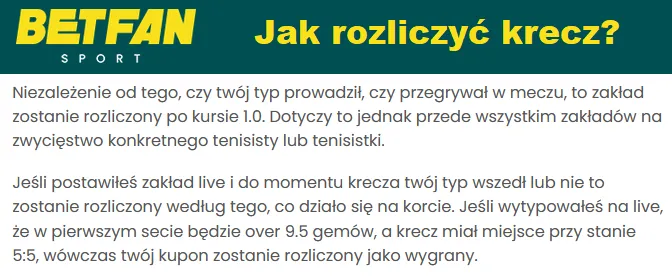 Jak rozliczyć krecz w BETFAN?