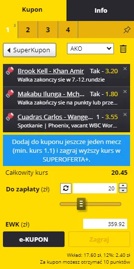 Boks w Fortunie - kupon bukmacherski akumulowany na walki bokserów
