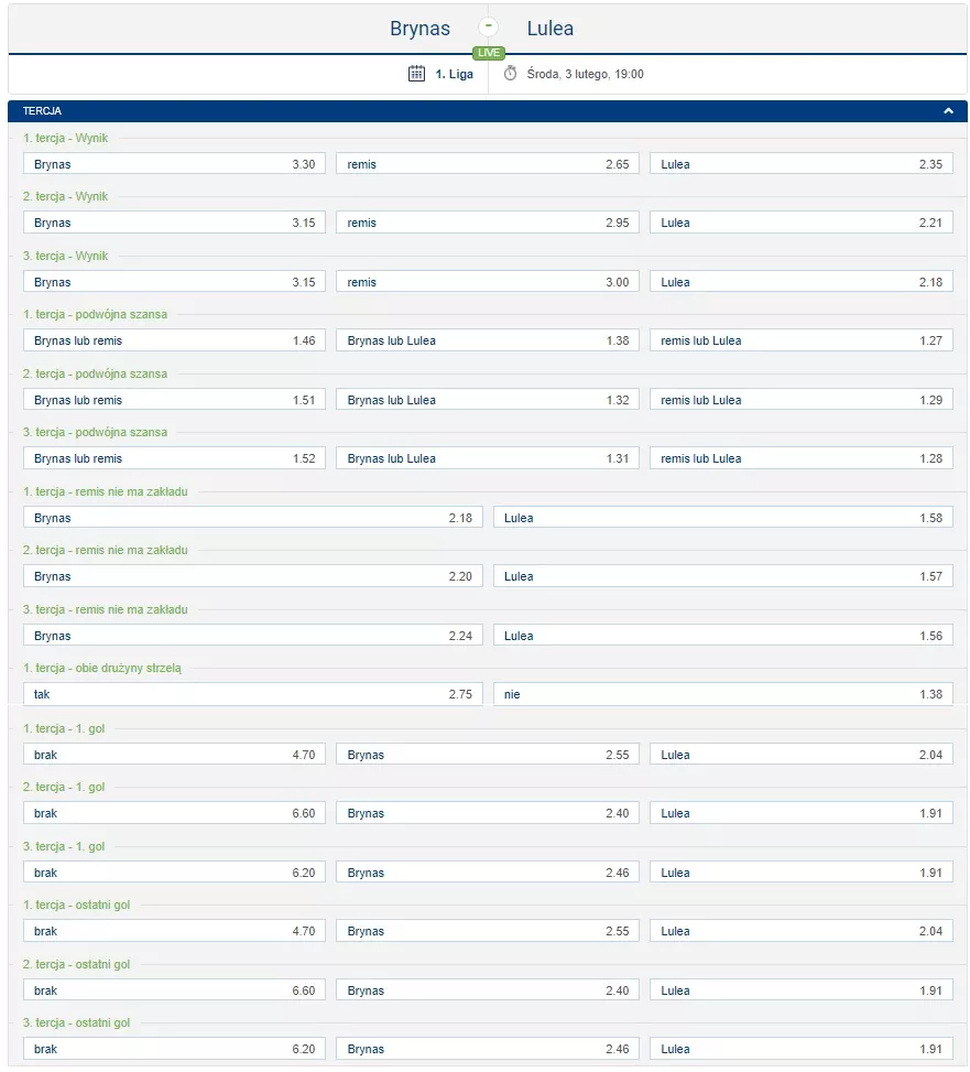 Typy na tercje w hokeju - forBET online