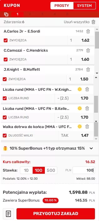 Kupon na MMA w Superbet online