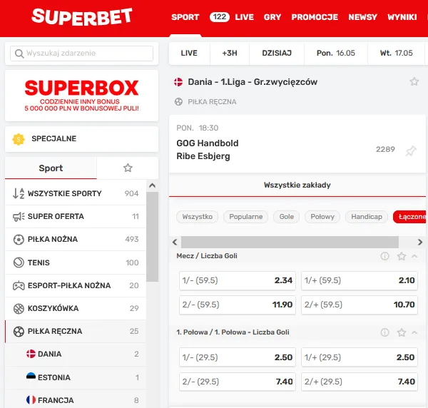 Piłka ręczna u operatora Superbet - zakłady łączone