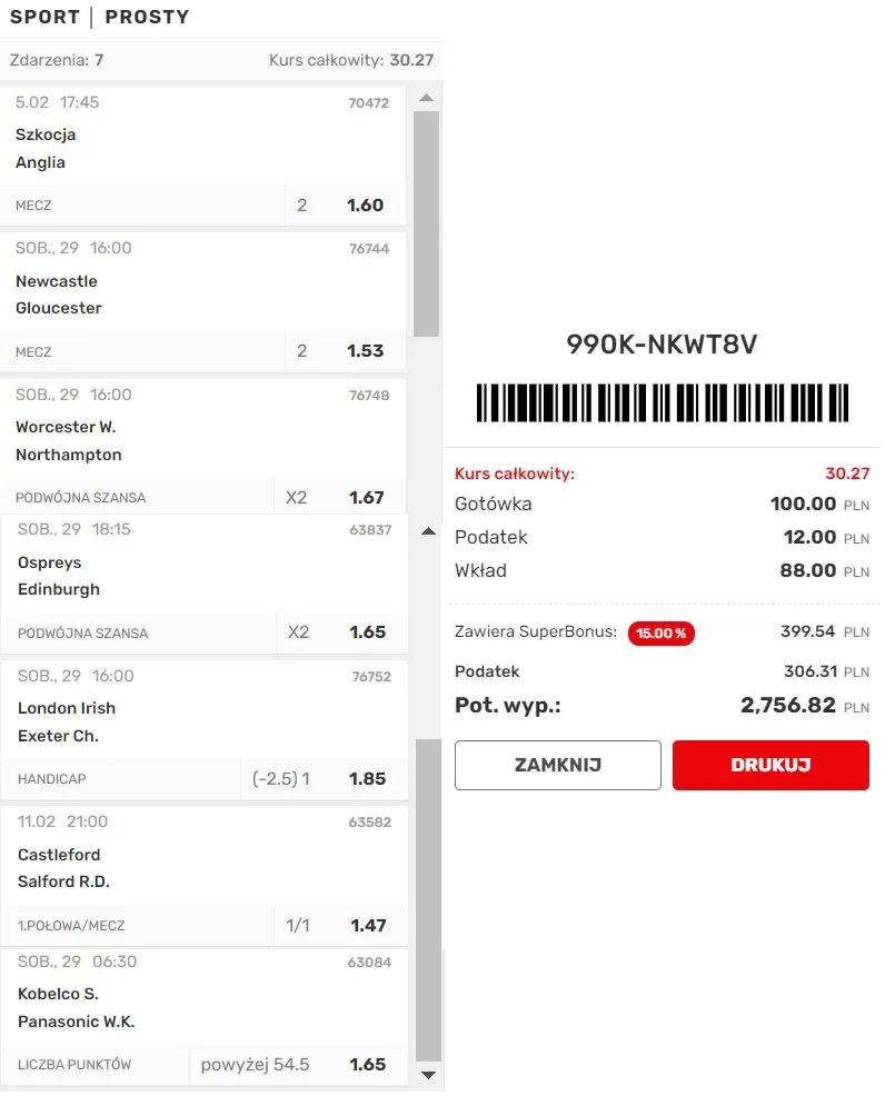Kupon na rugby w Superbet online