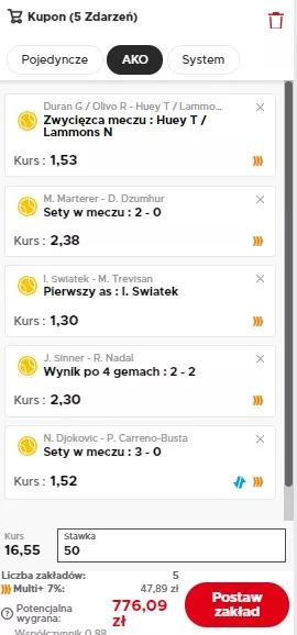Betclic online - kupon na tenis