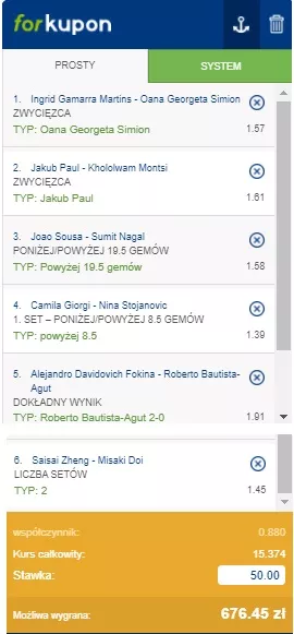 Tenisowy kupon w forBET online