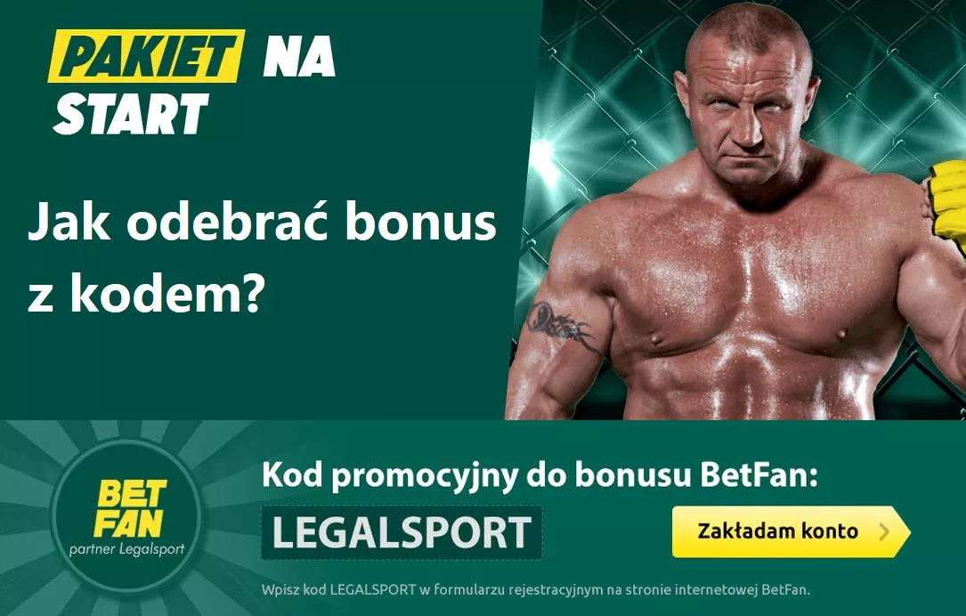 Odbiór bonusu powitalnego 2961 PLN z kodem rejestracyjnym w Betfan Zakłady Bukmacherskie - infografika