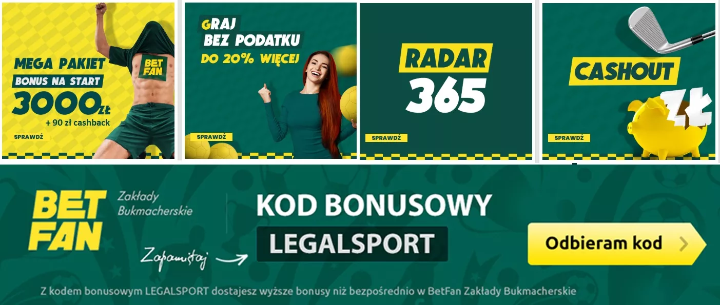 Super bonusy i promocje od bukmachera Betfan Zakłady Bukmacherskie | Działają tylko z naszym kodem