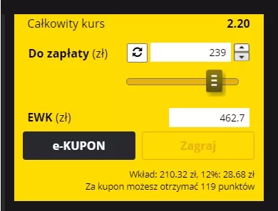 Przykładowa stawka z wygrana za kupon bez ryzyka w Fortunie