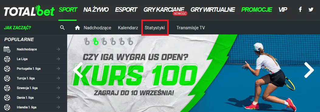 Sekcja ststystyk u legalnego bukmachera TOTALbet Online