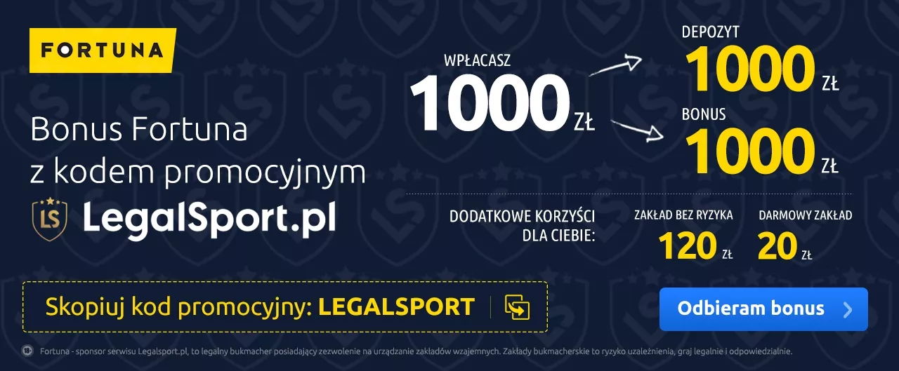 Przekierowanie do informacji na temat mega bonusu powitalnego z kodem promocyjnym od LEGALSPORT