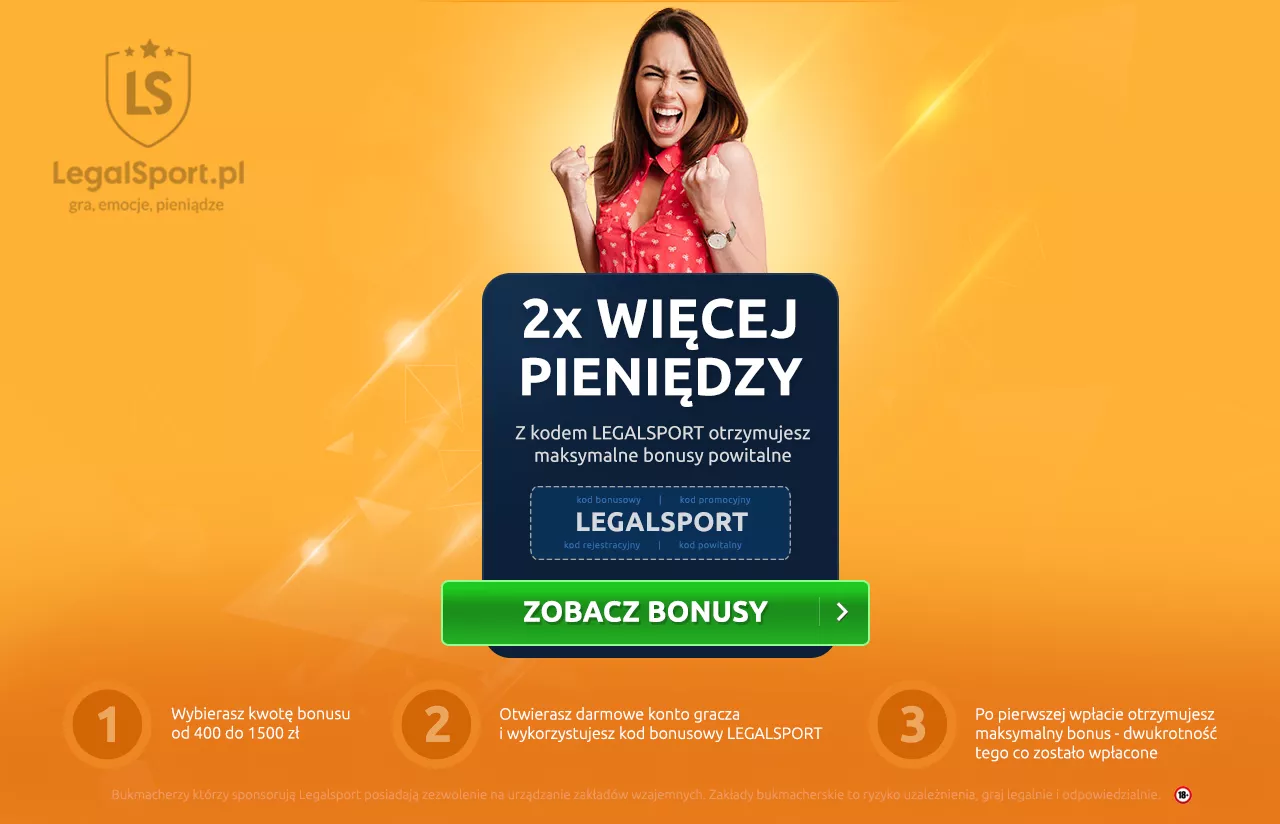 Kod bonusowy LEGALSPORT do legalnych bukmacherów