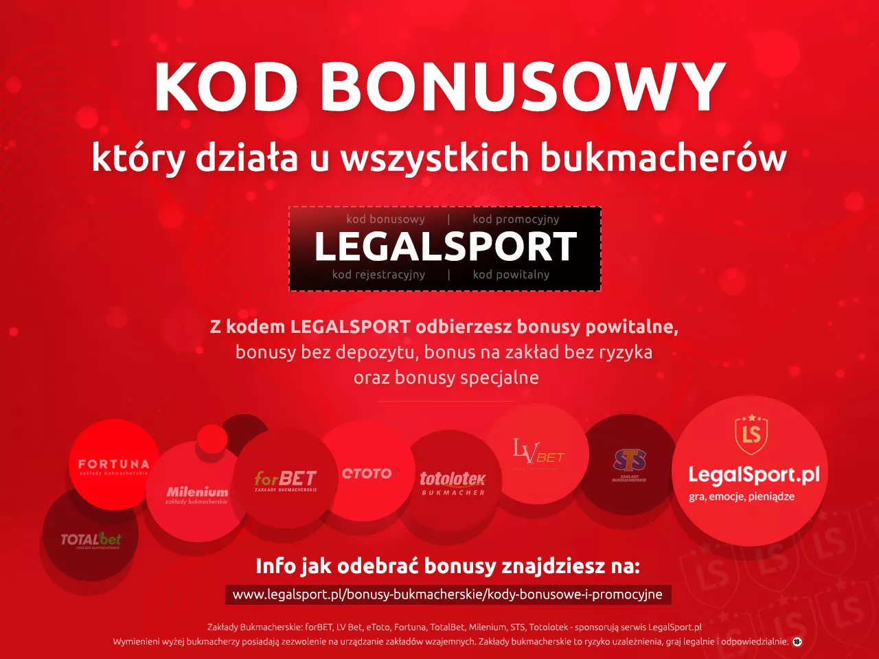 Baner z przekierowaniem do mega bonusów bukmacherskich z kodem promocyjnym