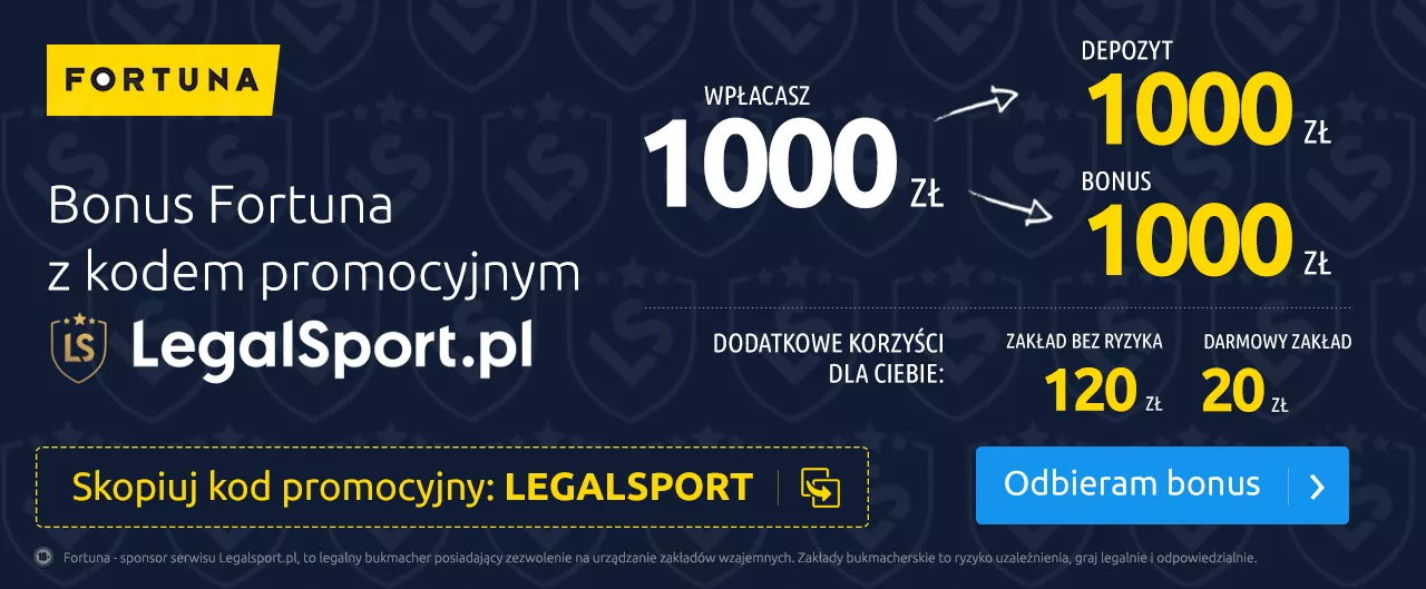 Bonus powitalny za aktywację kodu promocyjnego > LEGALSPORT. Oferta ponadstandardowa VIP z nagrodami specjalnymi