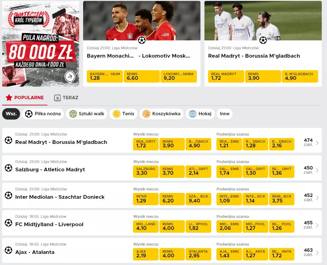Oferta bukmacherska na piłkę nożną w Betclic- wysokie kursy na niemal wszystkie pozycje- niska marża na topowe wydarzenia- extra bonusy podwyższające wygrane