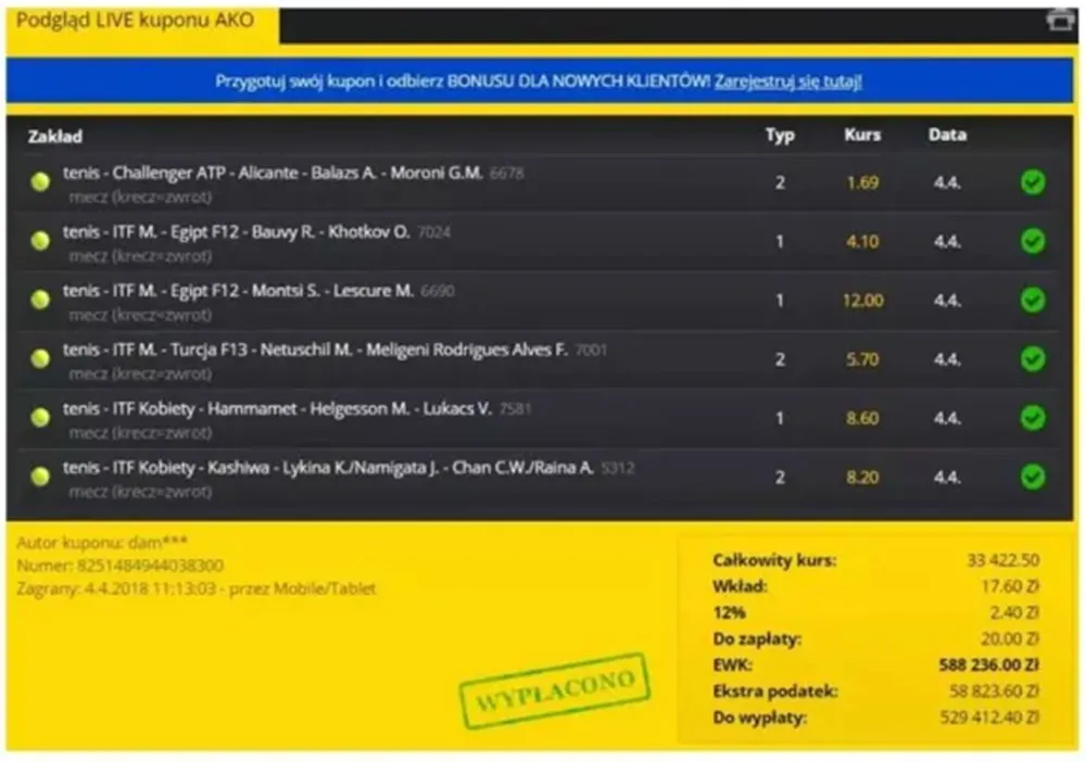 Kupon live na niszowy tenis