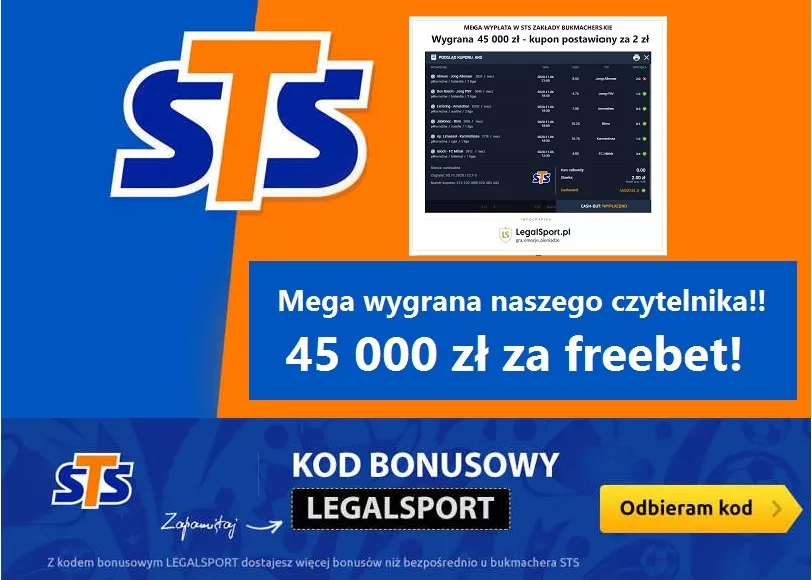 Wygrany kupon w STS: 45 000 zł za postawione 2 zł