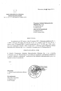 Skan decyzji Ministerstwa Finansów o przyznaniu koncesji bukmacherskiej dla Milenium
