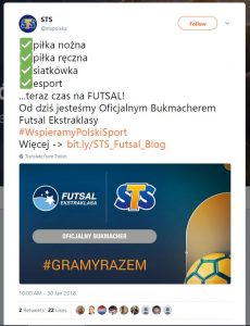 Post z Twittera STS - oficjalna informacja o umowie z Futsal Ekstraklasa