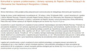 screen komunikatu MF na temat strony działającej bez licencji MF