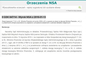 screen wyroku NSA z 13.01.2016 roku