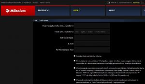 screen panelu rejestracyjnego Milenium
