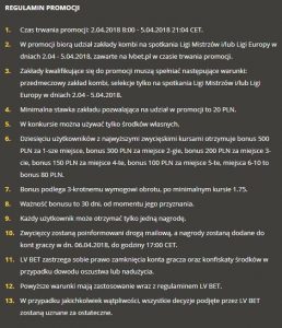 screen regulaminu promocji LVbet