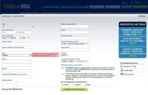 screen formularza rejestracyjnego William Hill